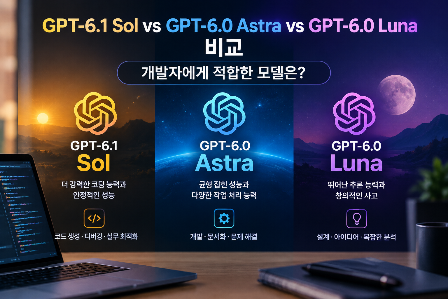 GPT-6.1 Sol vs GPT-6.0 Astra vs GPT-6.0 Luna 비교｜개발자에게 적합한 모델은?